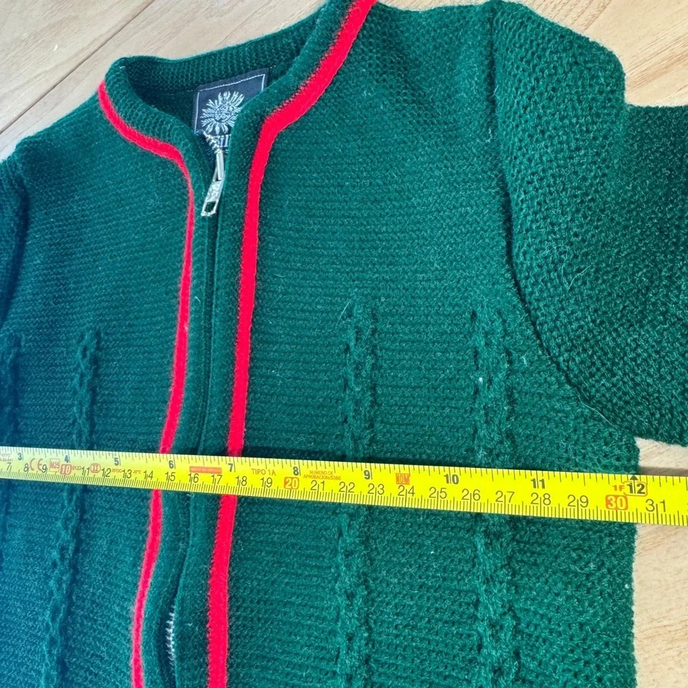 Vintage Silber Distel Trachten‎ Zip Up Sweater Kids Green Red Trim Alpine Folk